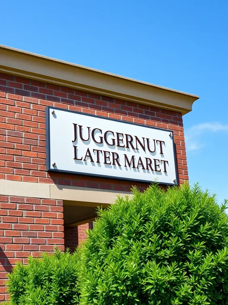 A prestigious commercial building directory sign with the company name listed, representing the dedicated commercial address component of the Fundable Shelf Corporation package provided by Juggernaut Later Market.